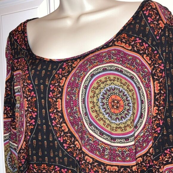 GYPSY WARRIOR Fringe Boho Mandala Black Burgundy Crop Top Blouse Large - Picture 3 of 10